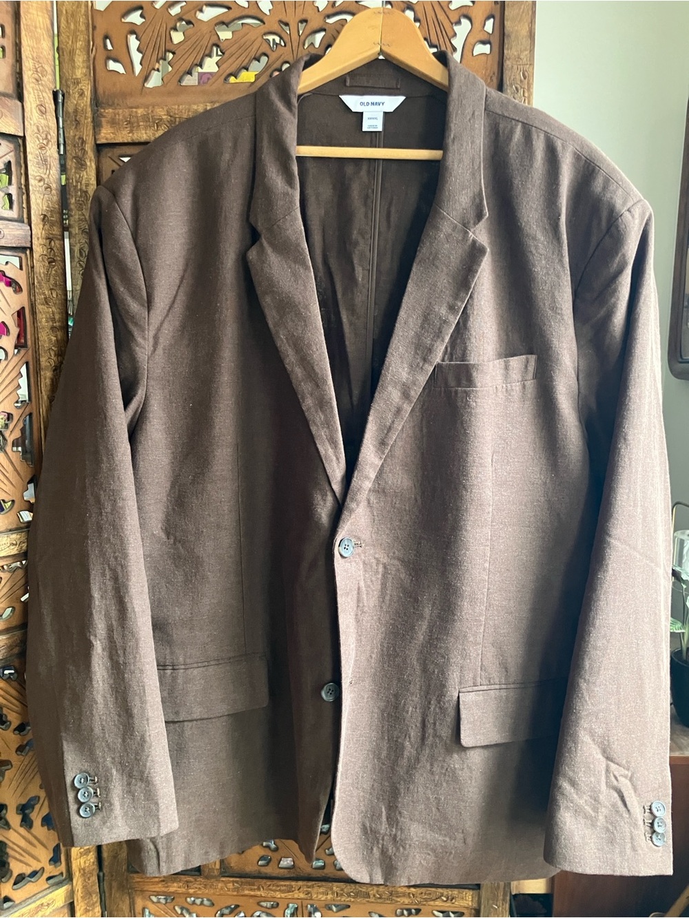 Relaxed Unlined Linen-Blend Blazer, Brown, 4XL